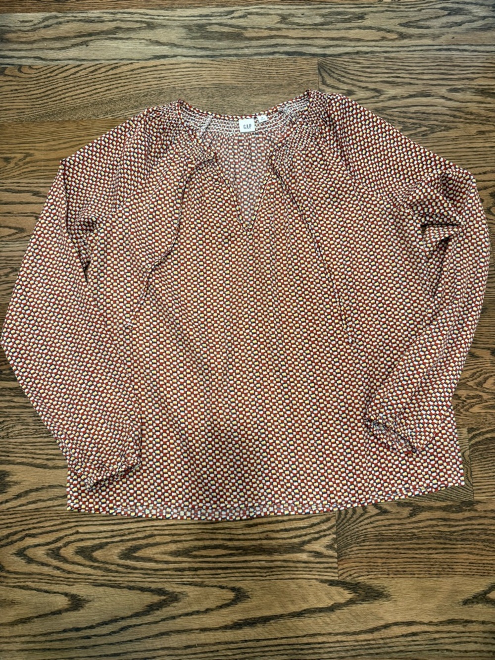 GAP Women's Rust and Cream Printed Long-Sleeve Blouse